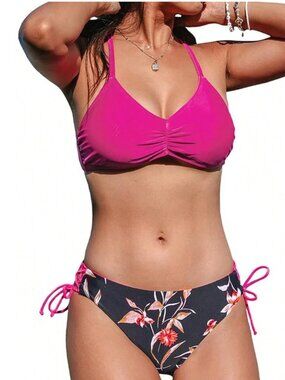 Cupshe Women's 2 Puece Floral Racerback Top Lace Up Tie Bottom In Large NWT